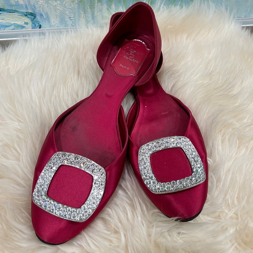 Roger Vivier Red Ballerina size 38 with Crystal Buckle Chips d'Orsay flats